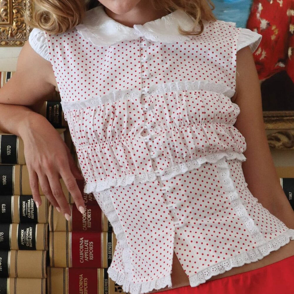 NWT NADENE TOP - SCARLET POLKA DOT Fait Par Foutch